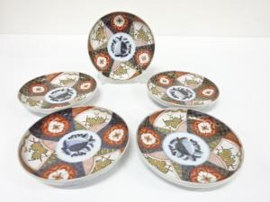 古伊万里　染錦　五寸皿　5客